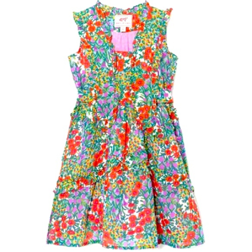 Banjanan Girls (Chota) Donna Dress, Cottage Garden Poppy - Cotton Voile